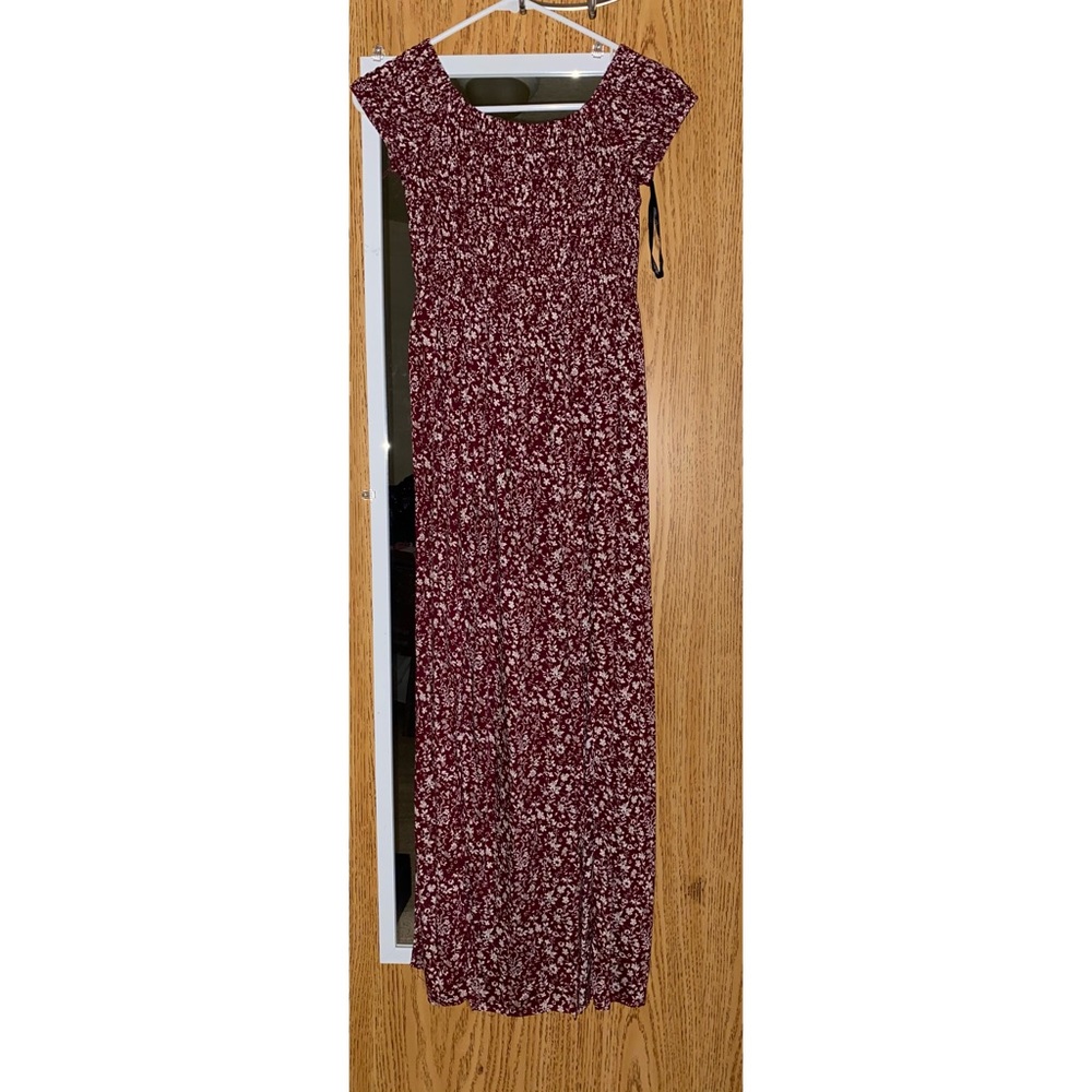 Red floral maxi dress